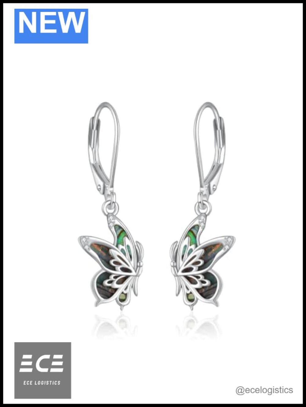 Butterfly Dangle Earrings 925 Sterling Silver 18K White Gold Plated